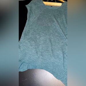 Eileen Fisher Blue-Green Cap Sleeve Asymmetrical Org. cotton & linen Top M EUC
